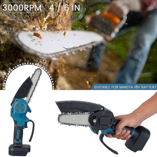 4/6' Mini Cordless Chainsaw Electric One-hand Saw Wood Cutter W/batteries 6 INCH 2Battery 1UK charger