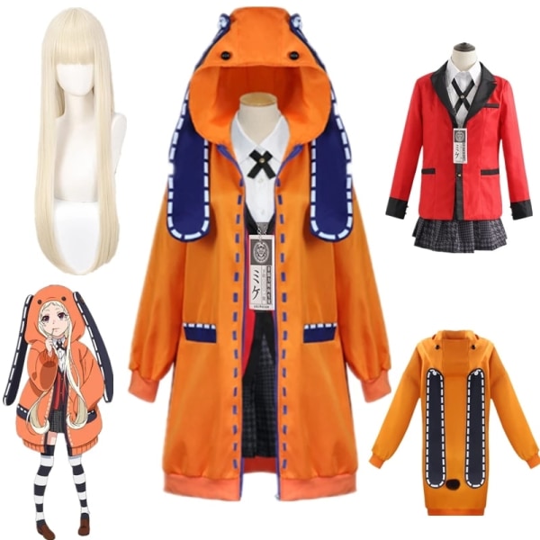 Rune Yomozuki Runa Cosplay Costume Anime Kakegurui Compulsive Gambler Women Orange Hoodie Zip Jacket Coat Gray XXXL