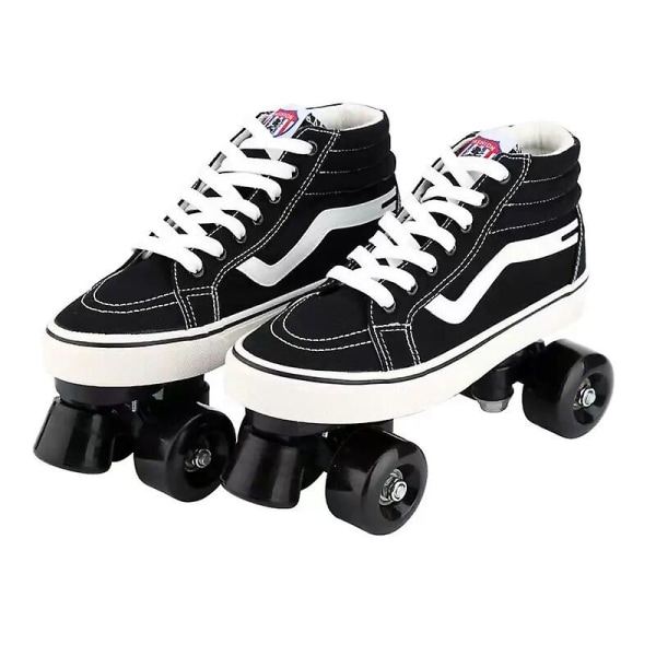 Professional Adult Double Row Roller Skates Unisex Canvas Shoes Patins Two Line Sliding Inline Quad Training Sneakers 4 Wheels Black wheel 44