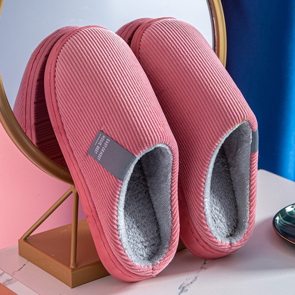 Winter Warm Slippers Polyester Cotton Women Men Home Shoes Simple Non-slip Indoor Slides Corduroy Couple Slipper Female Shoes light blue 38-39