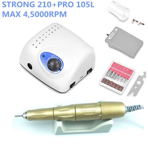 45K New Arrival  Plus PRO 105 105L Handpiece 65W 45000rpm Nail Drills Manicure Machine Pedicure Electric File Bits STRONG 210 PRO 105L