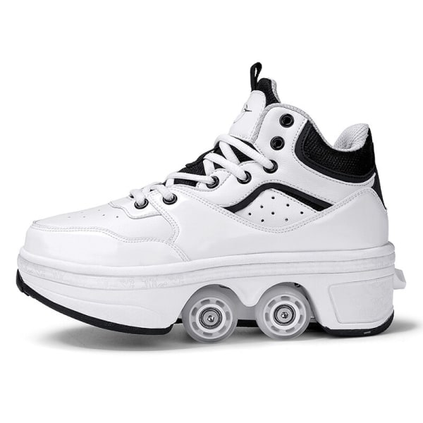 Unisex Youth Deformation Skating Shoes Four Wheels Rounds Of Roller Skate Shoes Casual Sneakers Deform Roller Shoes Auburn 33 Foot length21.5cm