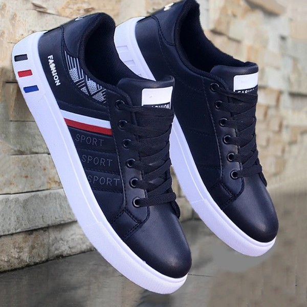 Men's Sneakers Casual Sports Shoes for Men Lightweight PU Leather Breathable Shoe Mens Flat White Tenis Shoes Zapatillas Hombre Blue 44