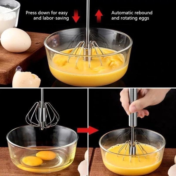 Eggs Tool Semi-automatic Egg Beater Kitchen Beater 304 Stainless Steel Egg Whisk Manual Hand Mixer Tool Self Turning Egg Stirrer M - Pink