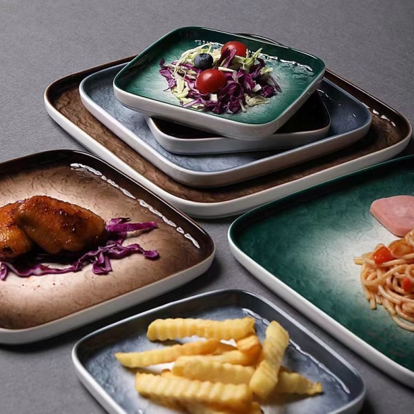 Nordic Ceramic Western Food Plate Creative Home Kitchen Restaurant Square Steak Plate Japanese Hot Pot Platter plate Brown