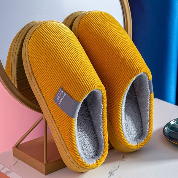 Winter Warm Slippers Polyester Cotton Women Men Home Shoes Simple Non-slip Indoor Slides Corduroy Couple Slipper Female Shoes Auburn 42-43