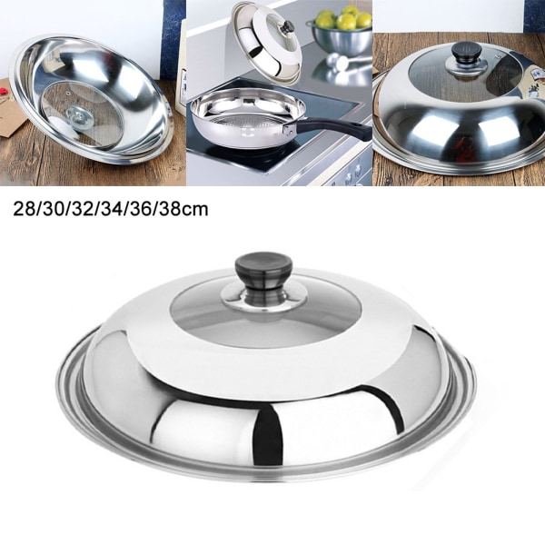 Stainless Steel Pot Lid Heightening Thickening Wok Steamer Electric Pot Lid Visible Cover Cookware 28cm 30cm 32cm 34cm 36cm 38cm 38CM