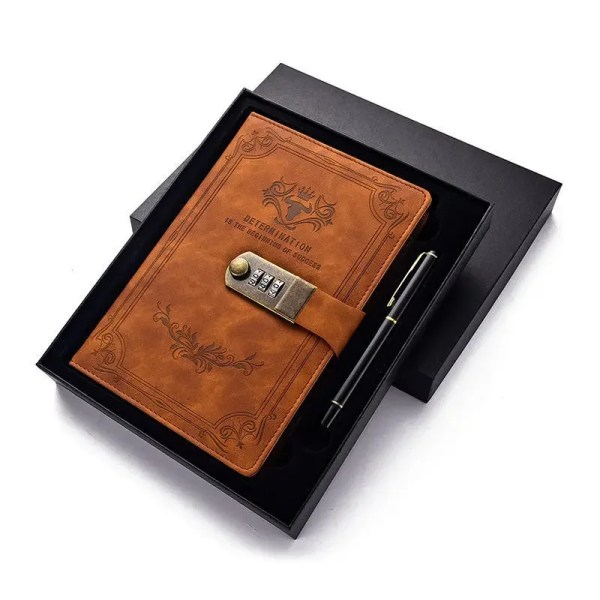 A5 200 Pages Retro Password Book with Lock Diary Thickened Creative Hand Ledger Student Notepad Stationery Notebook Binder Blue A5
