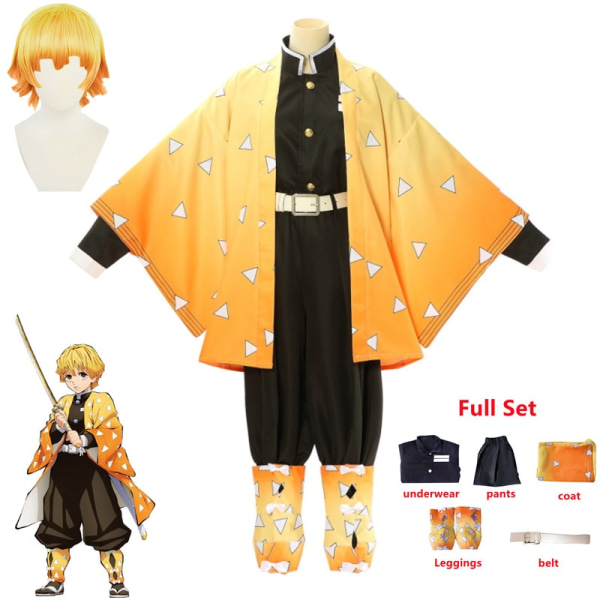 Anime Demon Slayers Kimetsu no Yaiba Agatsuma Zenitsu Cosplay Costume Women Kimono Uniform Halloween Christmas Party clothes Gold child 140