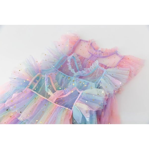 Girls Perform Sequin Rainbow Dress Children Princess Tutu Dress Summer Prom Mesh Dresses Kids Birthday Party School Casual Wear Army Green 4T