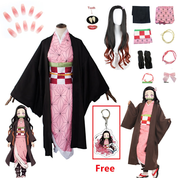 Nezuko Cosplay Anime Demon layer Kimetsu No Yaiba Cosplay Costume & Accessories Kamado Kimono Uniform Halloween Clothes Blue S