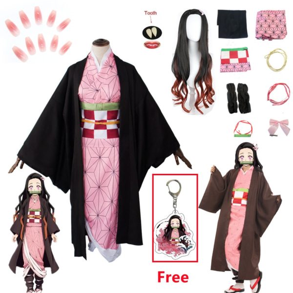 Nezuko Cosplay Anime Demon Slayer Kimetsu No Yaiba Cosplay Costume & Accessories Kamado Kimono Uniform Halloween Clothes Black M