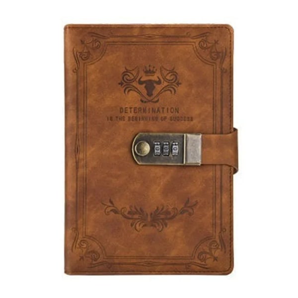 A5 200 Pages Retro Password Book with Lock Diary Thickened Creative Hand Ledger Student Notepad Stationery Notebook Binder Brown A5