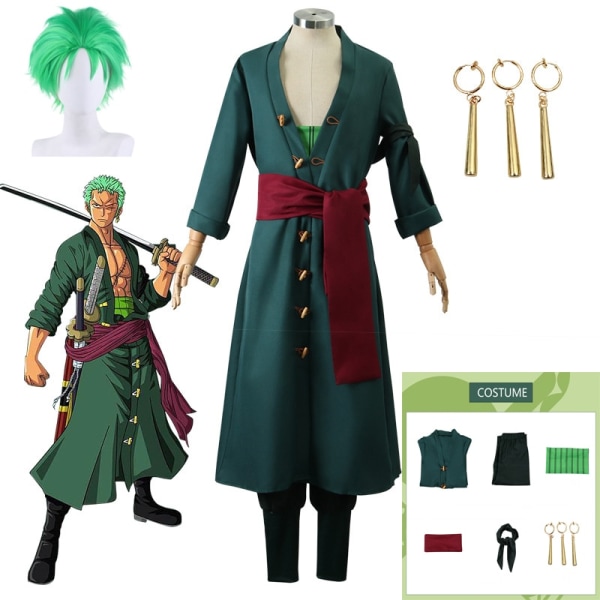 Kostum Cosplay Anime One Piece Roronoa Zoro Kostum Halloween Pakaian Peran Kimono Pakaian eragam Pesta et Lengkap Beige S