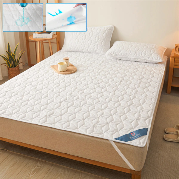 Waterproof Mattress Protector - Breathable Noiseless Mattress Cover Pad with 4 Elastic Corner Straps Fits up to 40 cm deep white 200x200cm