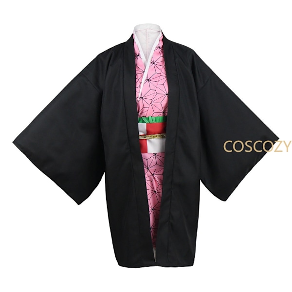 Anime Demon Slayer  Cosplay Costume Kimono Kimetsu No Yaiba Kamado  Costume Wig Womens Girls Kimono Uniform Clothes Beige 150cm