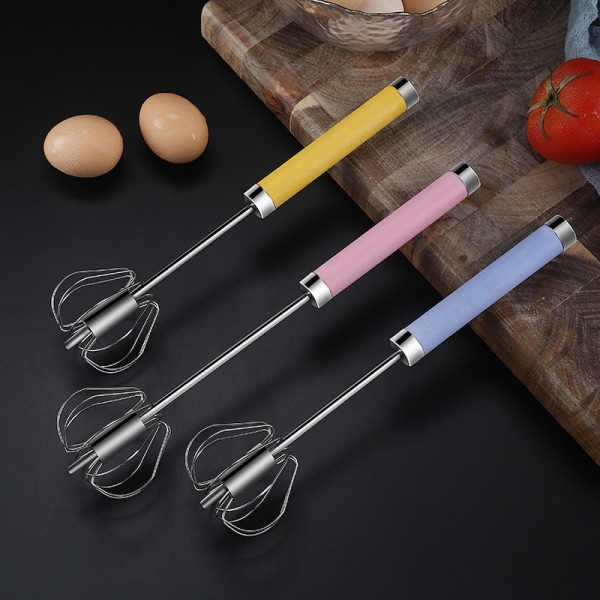 Eggs Tool Semi-automatic Egg Beater Kitchen Beater 304 Stainless Steel Egg Whisk Manual Hand Mixer Tool Self Turning Egg Stirrer M - Purple