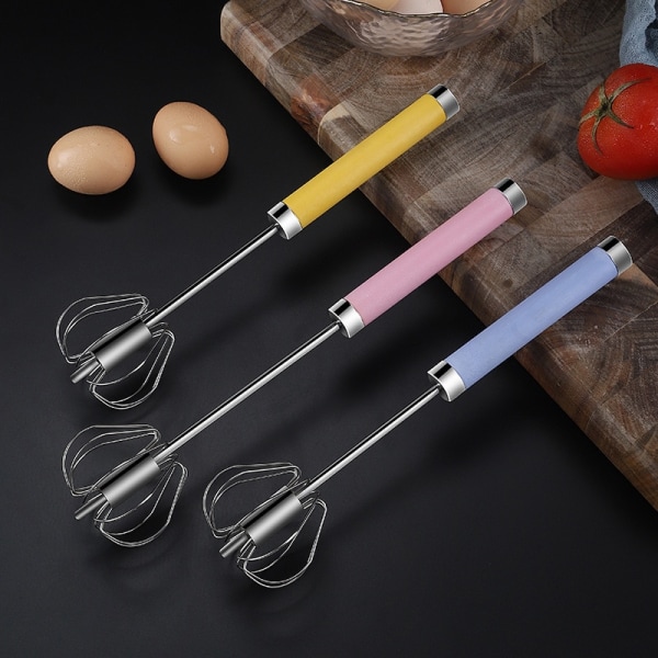 Eggs Tool Semi-automatic Egg Beater Kitchen Beater 304 Stainless Steel Egg Whisk Manual Hand Mixer Tool Self Turning Egg Stirrer S - Silver