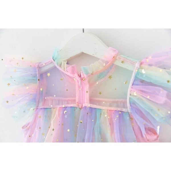 Girls Perform Sequin Rainbow Dress Children Princess Tutu Dress Summer Prom Mesh Dresses Kids Birthday Party School Casual Wear Gold 5T