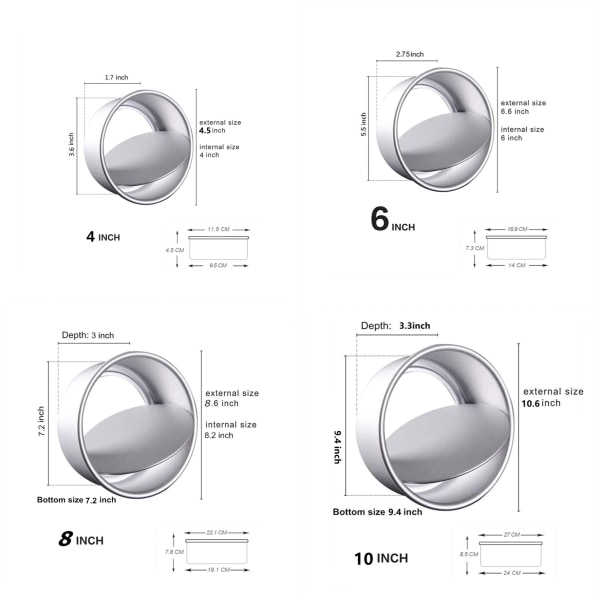 Cake Pan 4/5/6/7/8/9/10inch Non-Stick Aluminum Round Cake Mold with Removable Bottom for Cake Baking Loose Base Deep Cake Tin Cake Pan 9inch