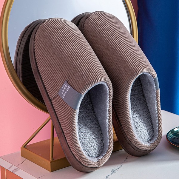Winter Warm Slippers Polyester Cotton Women Men Home Shoes Simple Non-slip Indoor Slides Corduroy Couple Slipper Female Shoes deep blue 36-37