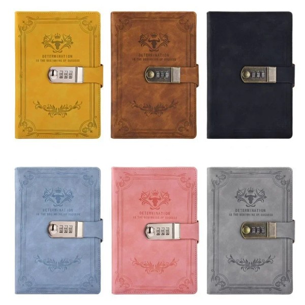 A5 200 Pages Retro Password Book with Lock Diary Thickened Creative Hand Ledger Student Notepad Stationery Notebook Binder Brown A5
