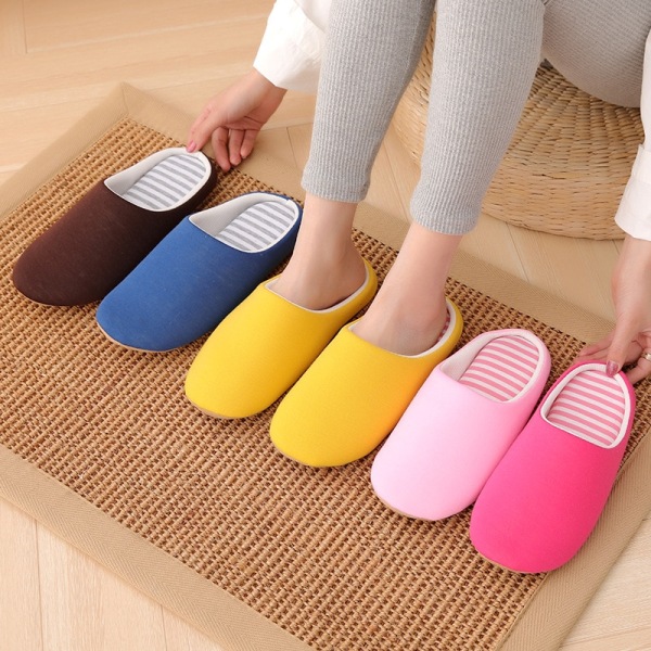 Women Slippers House Soft Home Cotton Slipper Winter Indoor Light Comfort Floor Shoes Men Silence Slides Bedroom Japanese Style Mustard 42-43(suggest 41-42)