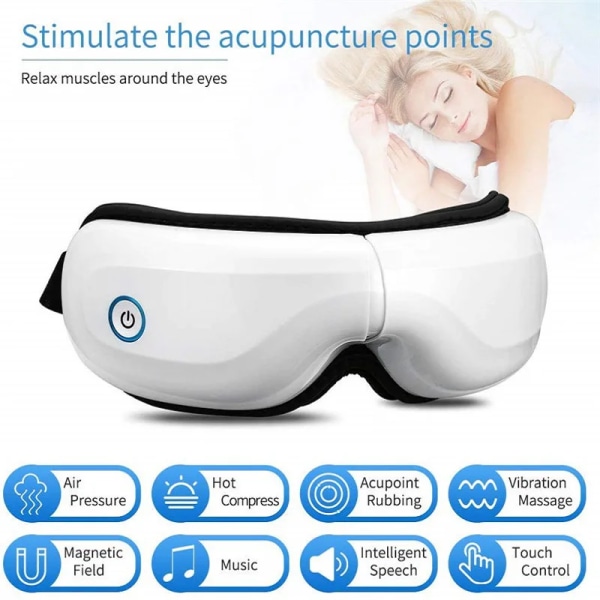 Foldable Wireless Thermal Eye Massager Electric Vibration Air Pressure Eye Massage Device Fatigue Relieve Hot Compress Therapy White