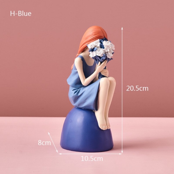 Nordic INS Girl Bedroom Decoration Balloon Girl Resin Sculpture Cute Figurines For Home Living Room Desktop Ornament Gifts H-Blue