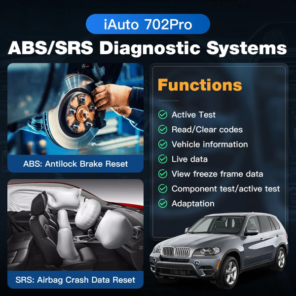 iAuto702 Pro ABS SRS Automotive Diagnostic Tool 37 Special Function ECU Coding Active Test OBD2 Scanner Free Update A+++ iAuto702 Pro
