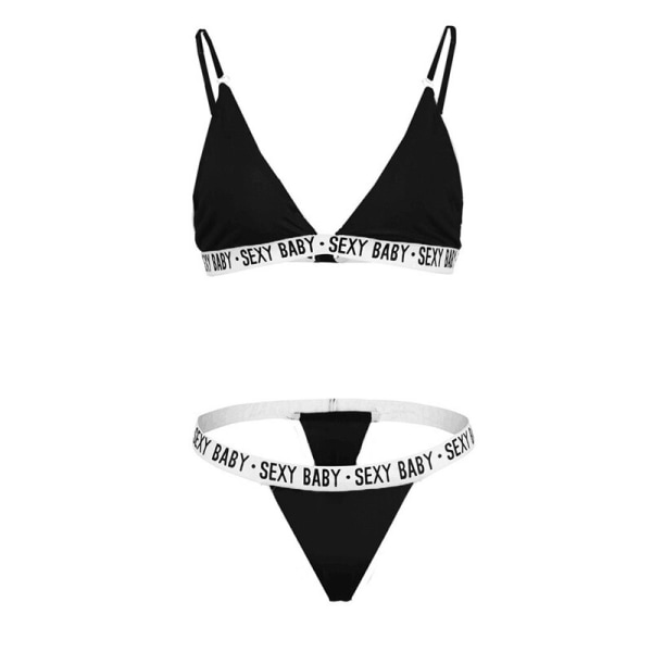 New Hot Women's Sexy Sports Bra Panties Lingere Set Letter Push Up Bra+Thongs Plus Size Bikini Seamless Underwear S-3XL Black XXXL