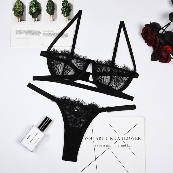 Best Seller in Europe and America Hot-Selling Lace Sexy Bandeau Underwear with Steel Ring Sexy Suit Black M