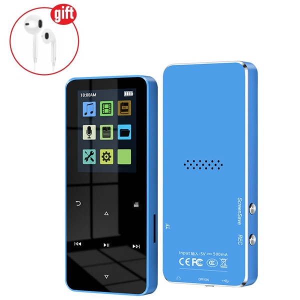 New 1.8 Inch Metal Touch MP3 MP4 Music Player Bluetooth-compatible 5.0 Fm Radio Video Play 8/32GB E-book Hifi Player Walkman Blue No Memory Card