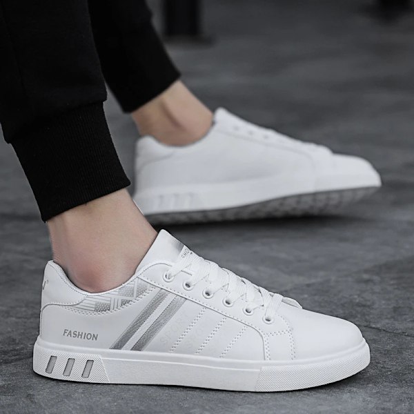 Men's Sneakers Casual Sports Shoes for Men Lightweight PU Leather Breathable Shoe Mens Flat White Tenis Shoes Zapatillas Hombre Blue 40