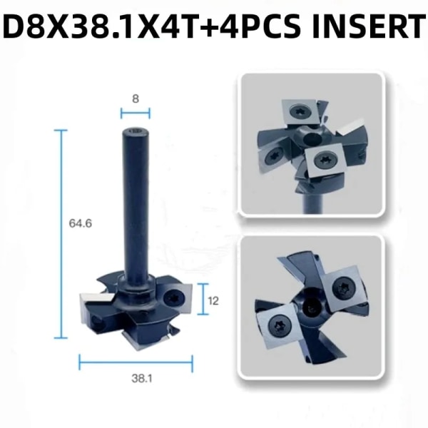 Dreanique 2-Flute Wood Planer Bit 38.1mm 45mm Cutting Diameter 8 12 mm Shank Spoilboard Surfacing Router Bit Insert Carbide Slab D12x45x4T