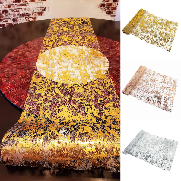 Golden Table Runner Wedding Decoration Gold Table Runner Party Goldfoil Mesh Rose Silver Sequin Thin Roll Dining Tablecloth Silver 28x1000cm