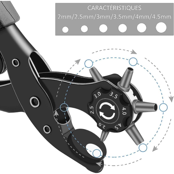 Leather Punch Pliers [upgraded], Leather Hole Punch With Dial Hole Size, Professional Belt Punch With Grinding Shank, For Leather, Crafts, Plastic, Fe