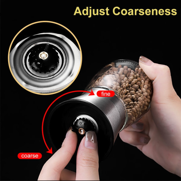 Manual Pepper Grinder With Adjustable Coarse,Mills Salt And Pepper Grinder For Home Kitchen Household Stainless Steel+glass B 2PCS