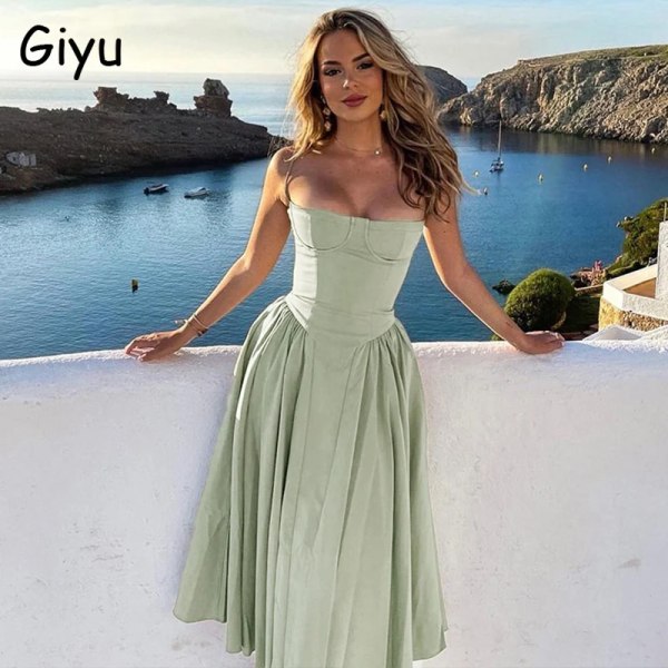 Sexy Evening Party Dress Women 2024 Summer Elegant Vintage Pleated Dresses Spaghetti Strap Backless Holiday Robe Femme Lavender M