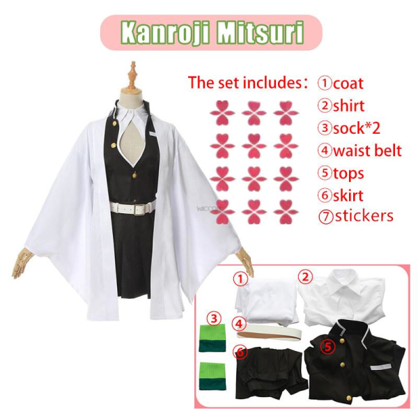 Anime  Kimetsu No Yaiba Kimono Kanroji Mitsuri Cosplay Costume Kisatsutai Sexy Clothes Women Halloween Costume wig Black XXL