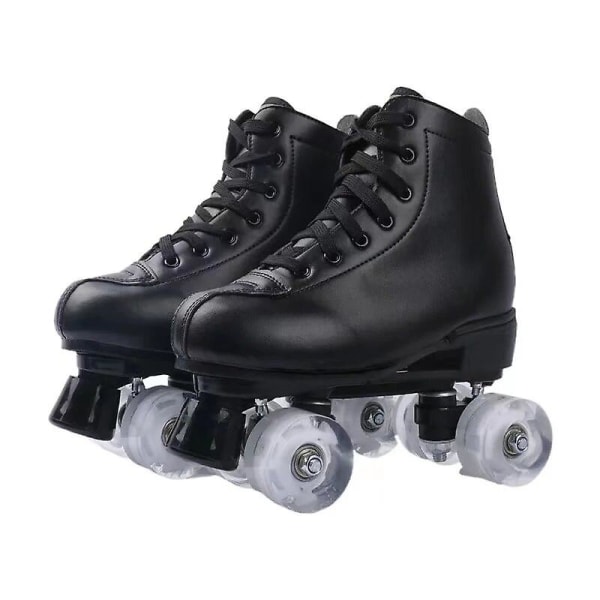 White Black Pu Leather Roller Skates Shoes Patins 2 Line Sliding Inline Quad Skating Sneakers Training 4 Wheels Size 34-45 PU wheel 1 36