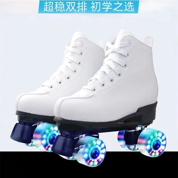 White Black Pu Leather Roller Skates Shoes Patins 2 Line Sliding Inline Quad Skating Sneakers Training 4 Wheels Size 34-45 Flash wheel 2 35
