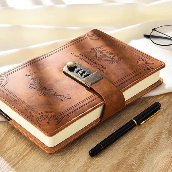 A5 200 Pages Retro Password Book with Lock Diary Thickened Creative Hand Ledger Student Notepad Stationery Notebook Binder Grey A5