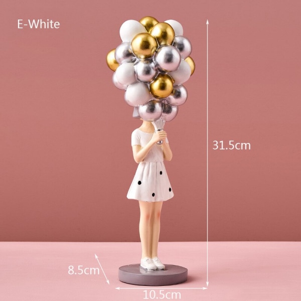 Nordic INS Girl Bedroom Decoration Balloon Girl Resin Sculpture Cute Figurines For Home Living Room Desktop Ornament Gifts E-White