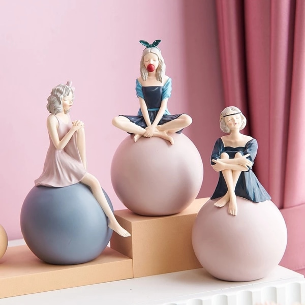 Nordic Home Decoration Modern Girl Swing Ornament Kawaii Bubble Girl Sculpture Living Room Desktop Figurine Resin Craft Gift C-Red