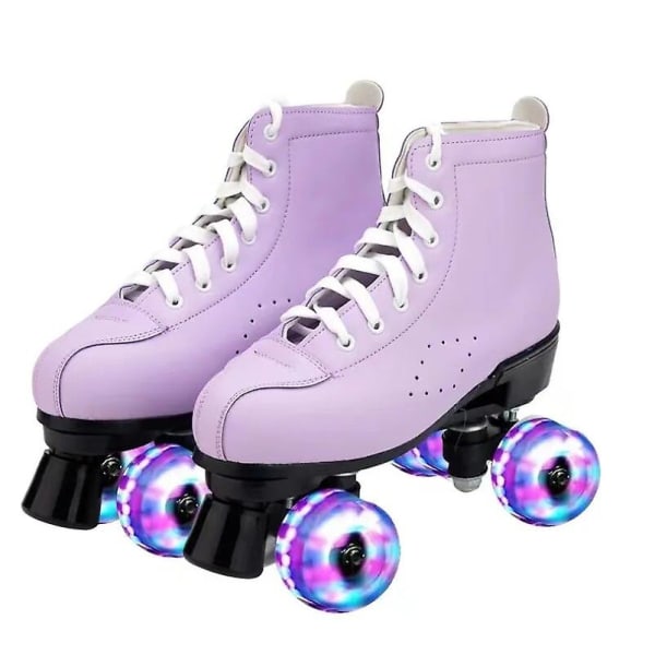 Women Girls Roller Skates Purple Green 2 Double Row 4 Wheels Shoes Pu Wheels Sliding Quad Skating Sneakers Training Flash Wheel Purple 39