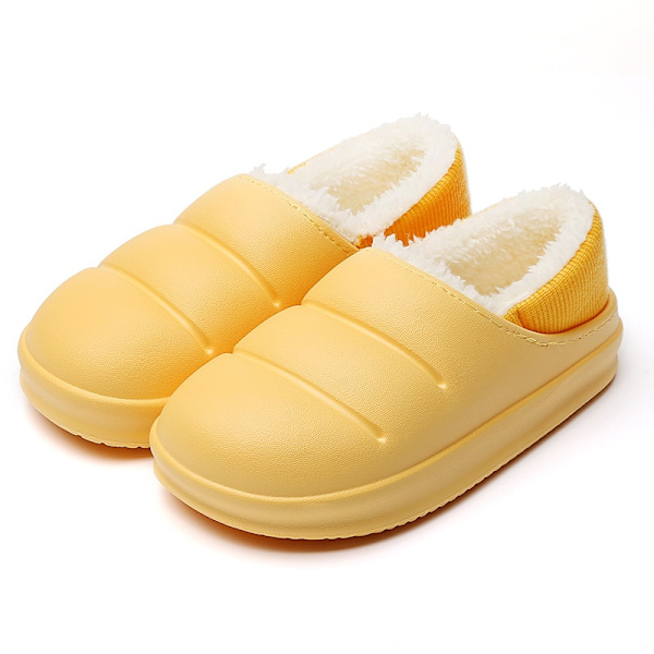 Winter Women Fur Slippers Waterproof Warm Plush Household Slides Indoor Home Thick Sole Footwear Non-Slip Solid Couple Sandals Beige 42-43