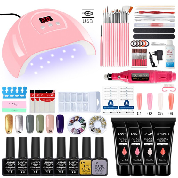 Poly Nail Gel Kit Professional Nail Set With 54/36/6W UV Lamp Acrylic Extension Gel Nail Polish All For Manicure Gel Tools Set Khaki