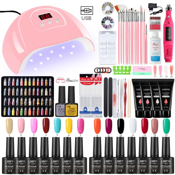 Poly Nail Gel Kit Professional Nail Set With 54/36/6W UV Lamp Acrylic Extension Gel Nail Polish All For Manicure Gel Tools Set Slate