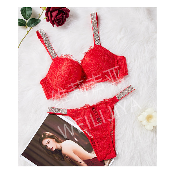 Sexy Lingerie Comfort Women Set Push Up Bra Victoria's Secret Lingerie Set Female 2 Piece Underwear Vetement Femme Red Jacquard 75C